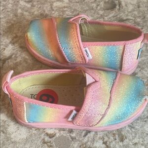 Toms Pink and Blue Moccasins with Velcro Closure
